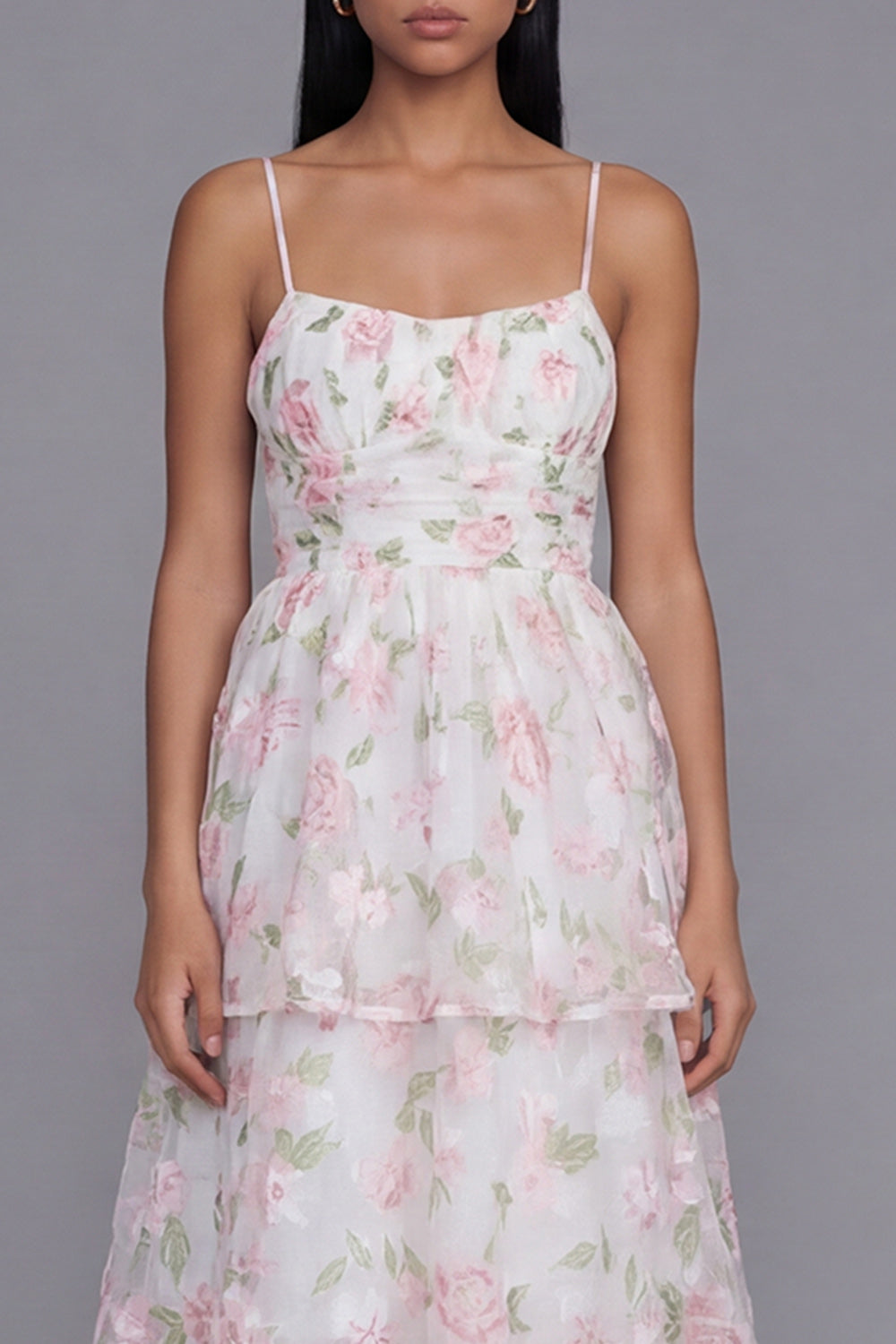 Tiered Corset White Pink Floral Wedding Guest Dress