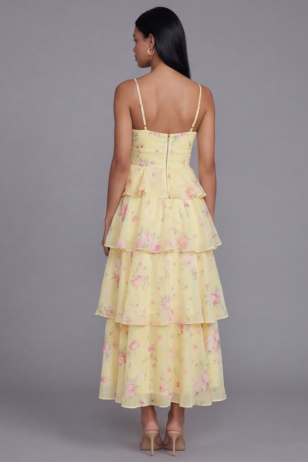 Tiered Corset White Pink Floral Wedding Guest Dress