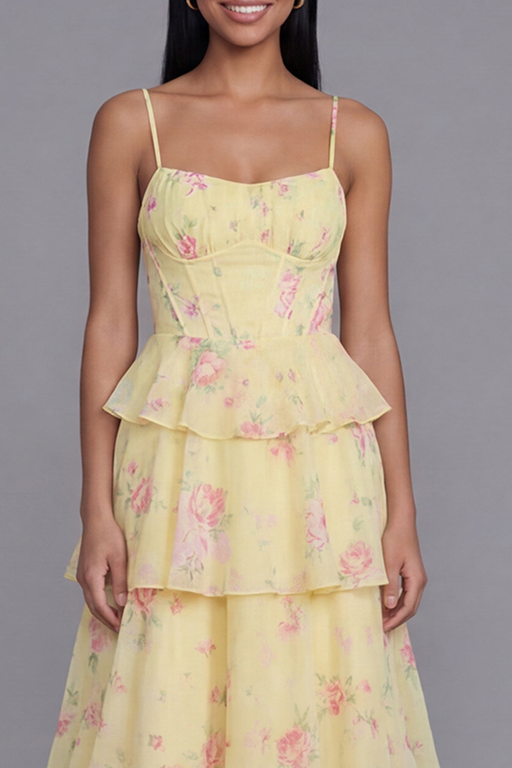 Tiered Corset White Pink Floral Wedding Guest Dress