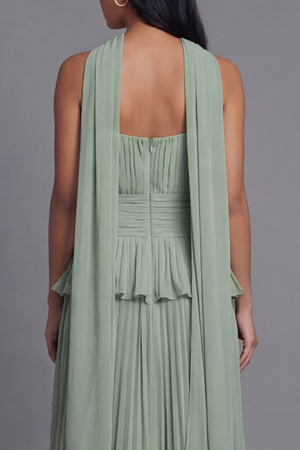 Strapless Ruffled A Line Pleated Dusty Sage Wedding Guest Dress