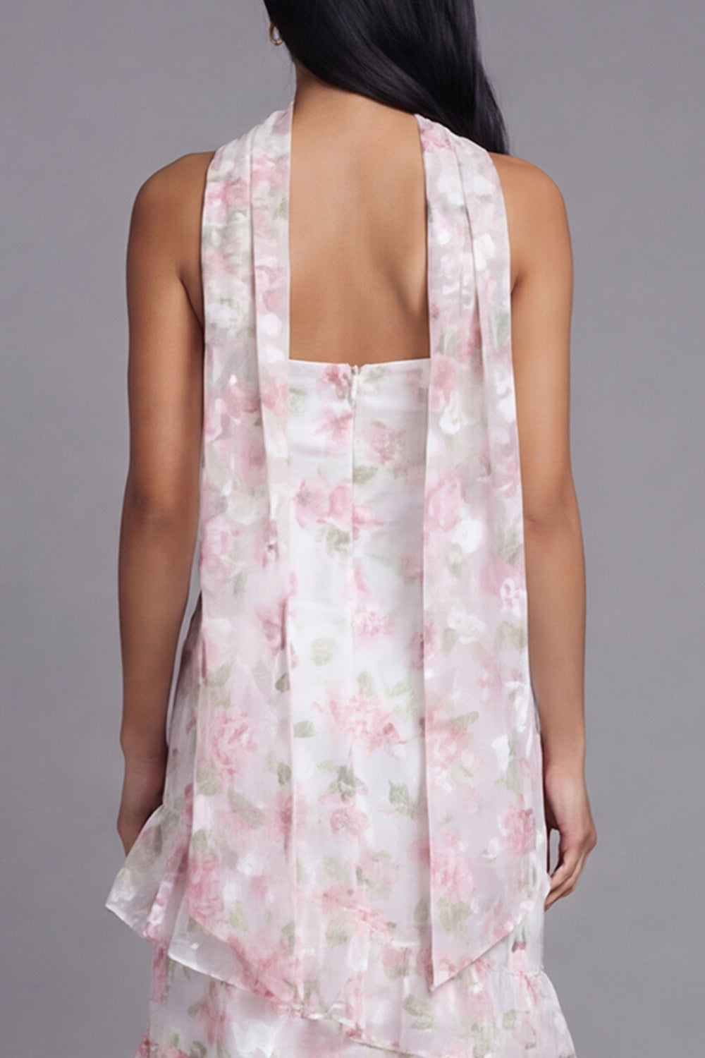 Floral Pink Strapless Wedding Guest Dress with Ruffles