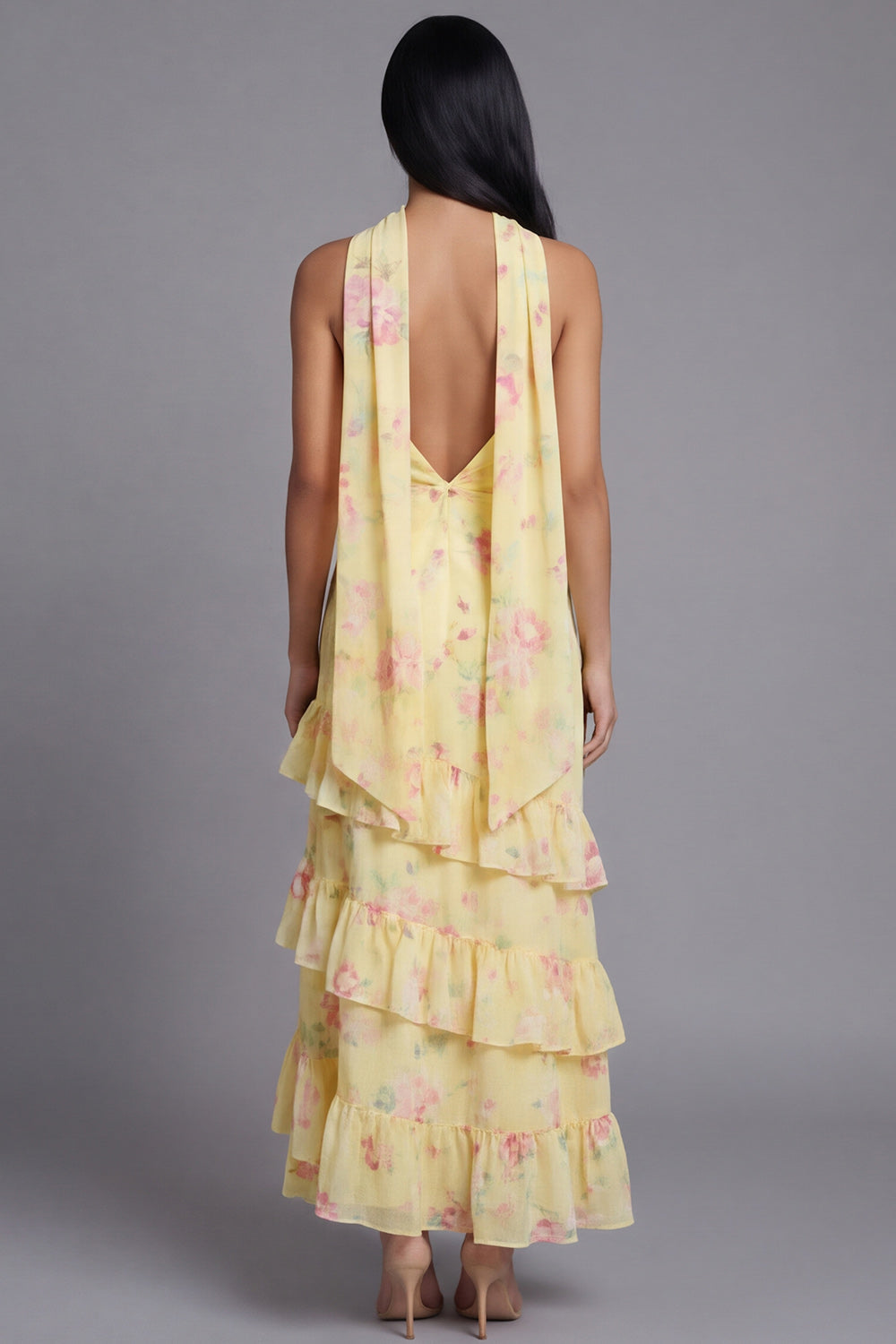 Floral Pink Strapless Wedding Guest Dress with Ruffles