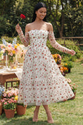 Off the Shoulder Ivory Floral Ruffled A Line Wedding Guest Dress