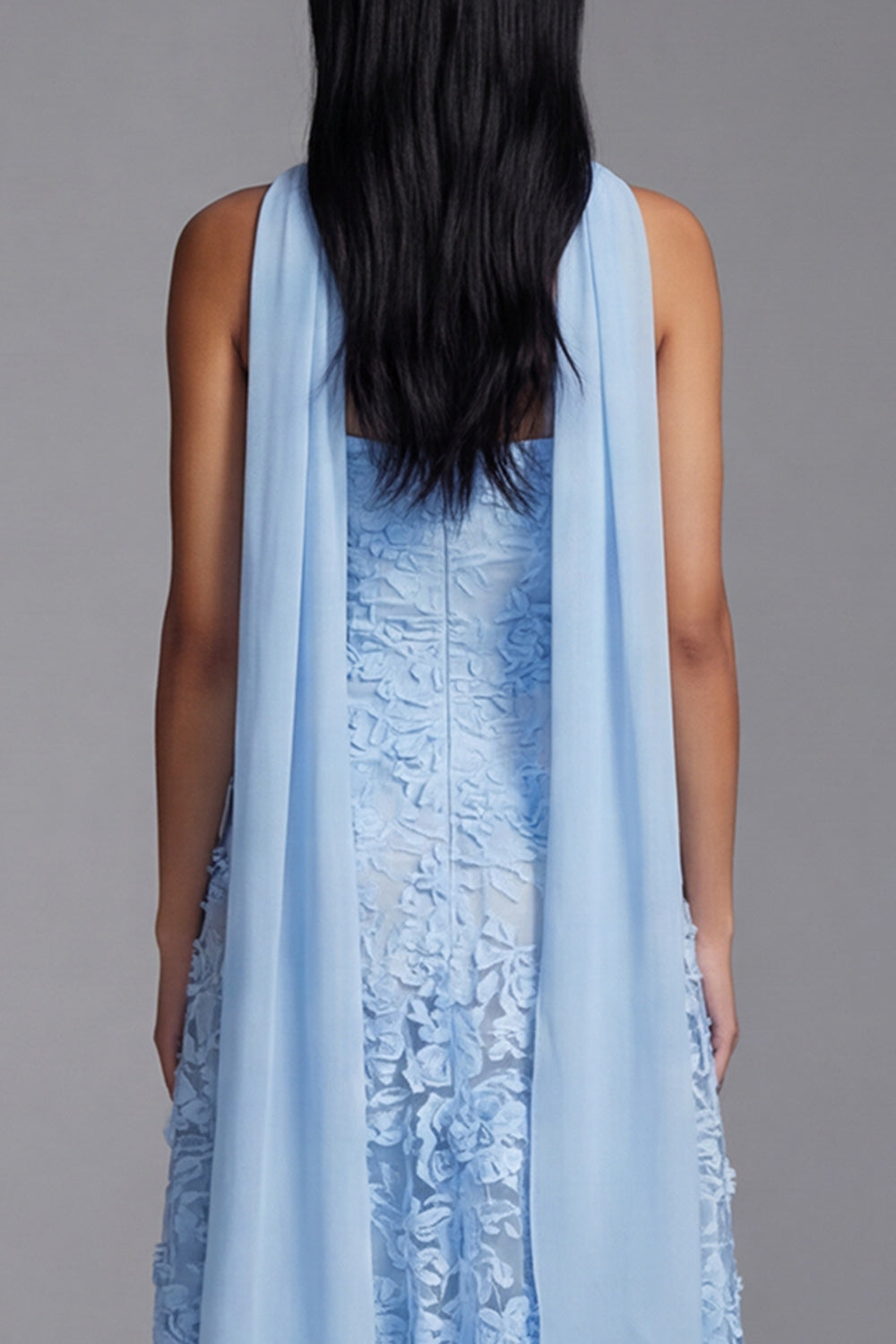 Strapless Blue Appliqued A Line Wedding Guest Dress