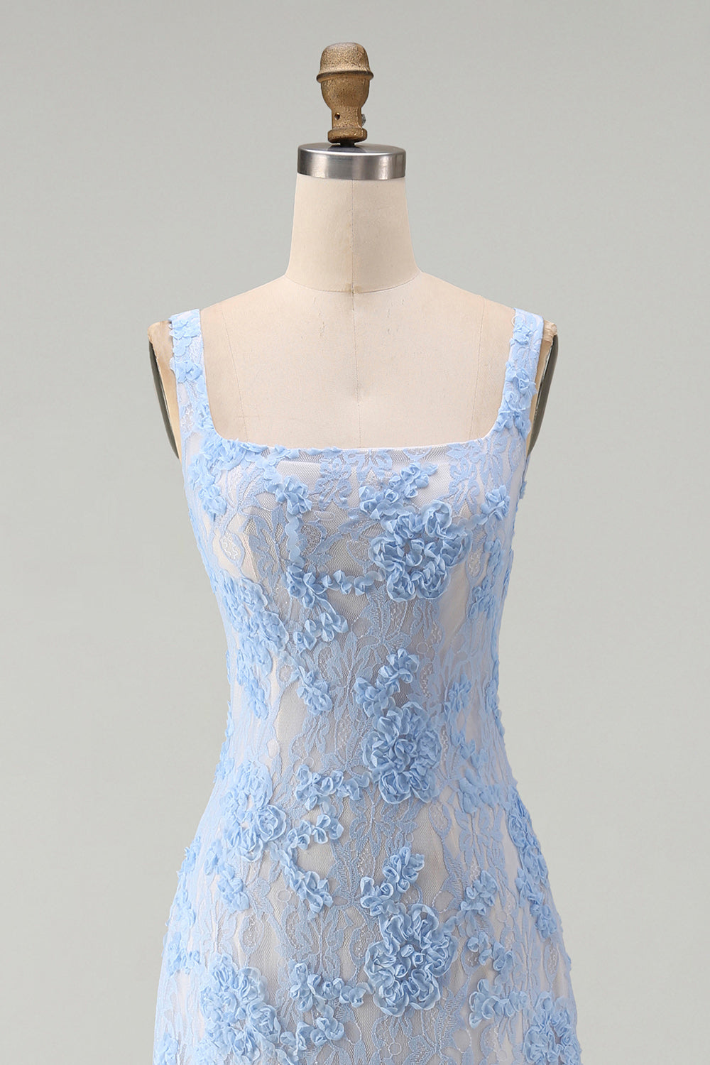 Blue Floral A Line Midi Wedding Guest Dress