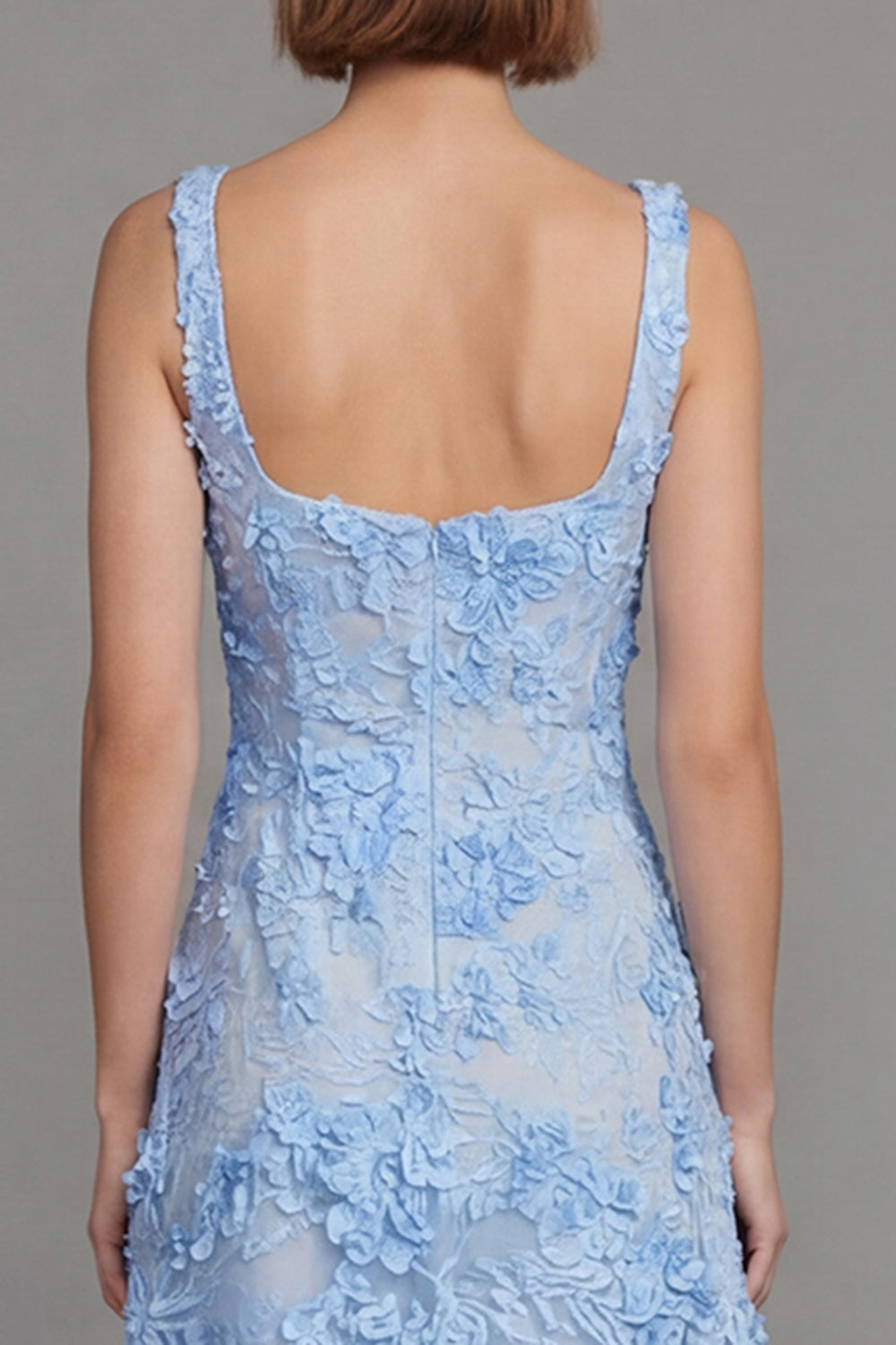 Blue Floral A Line Midi Wedding Guest Dress