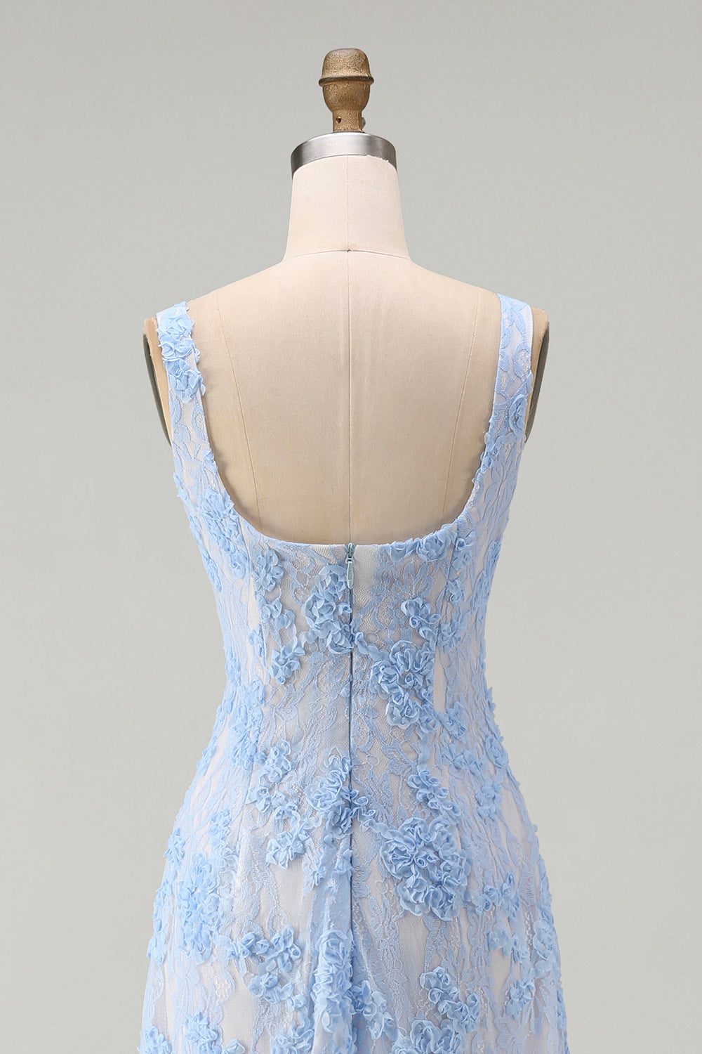 Blue Floral A Line Midi Wedding Guest Dress