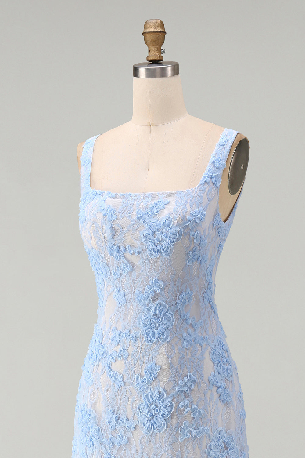 Blue Floral A Line Midi Wedding Guest Dress
