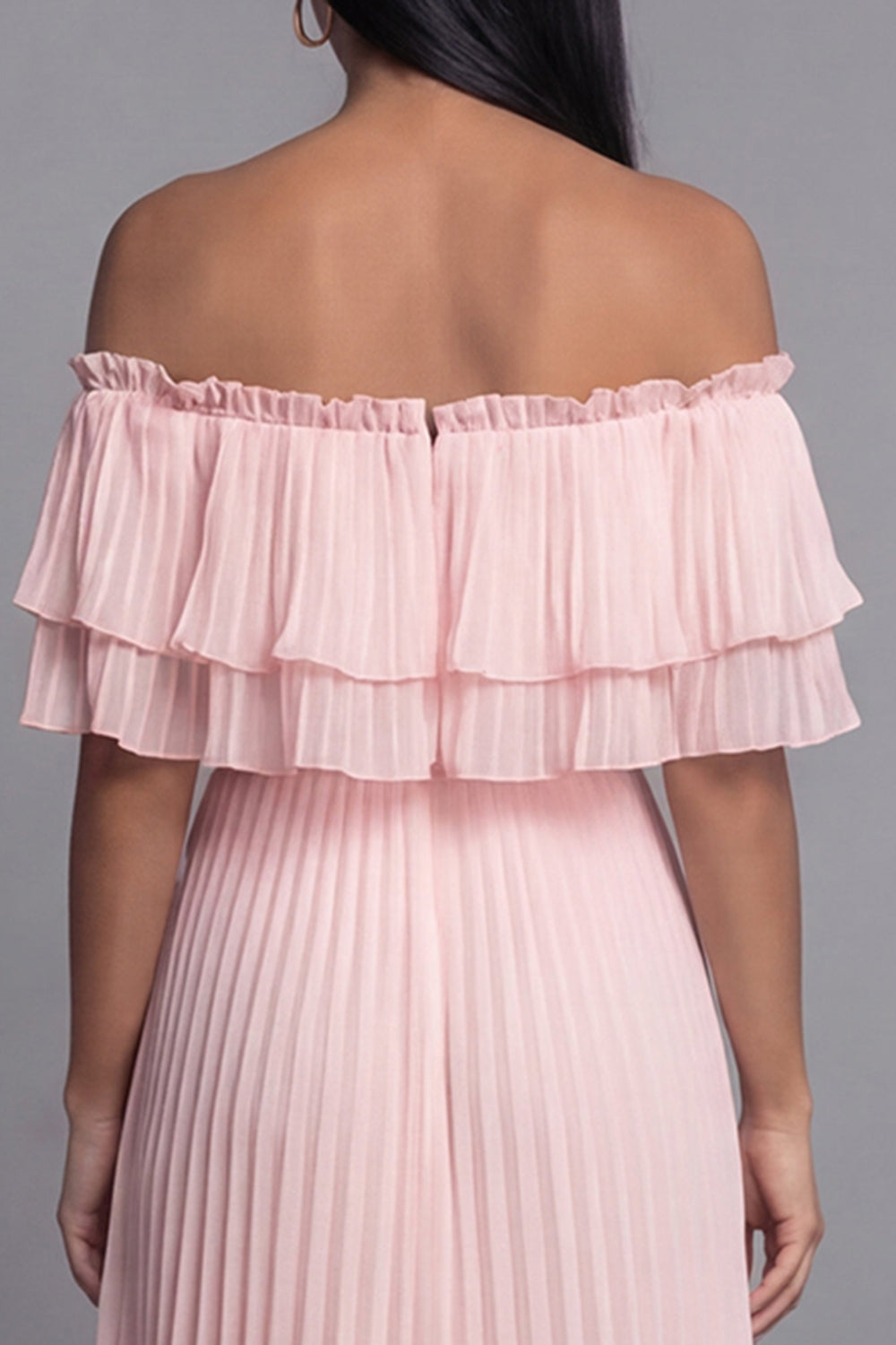 Off the Shoulder Pleated A Line Pink Wedding Guest Dress
