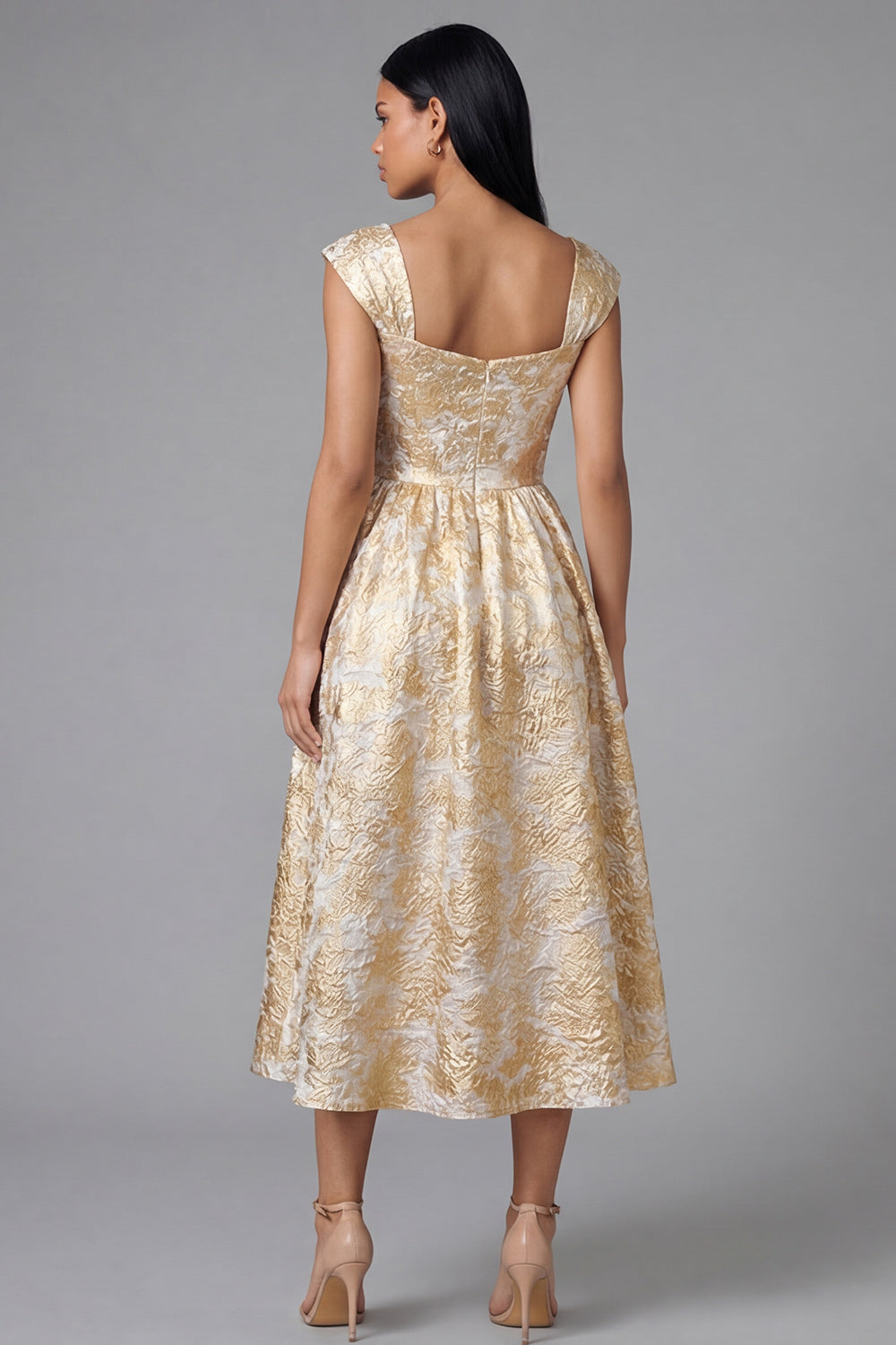 Black Printed A Line Midi Wedding Guest Dress