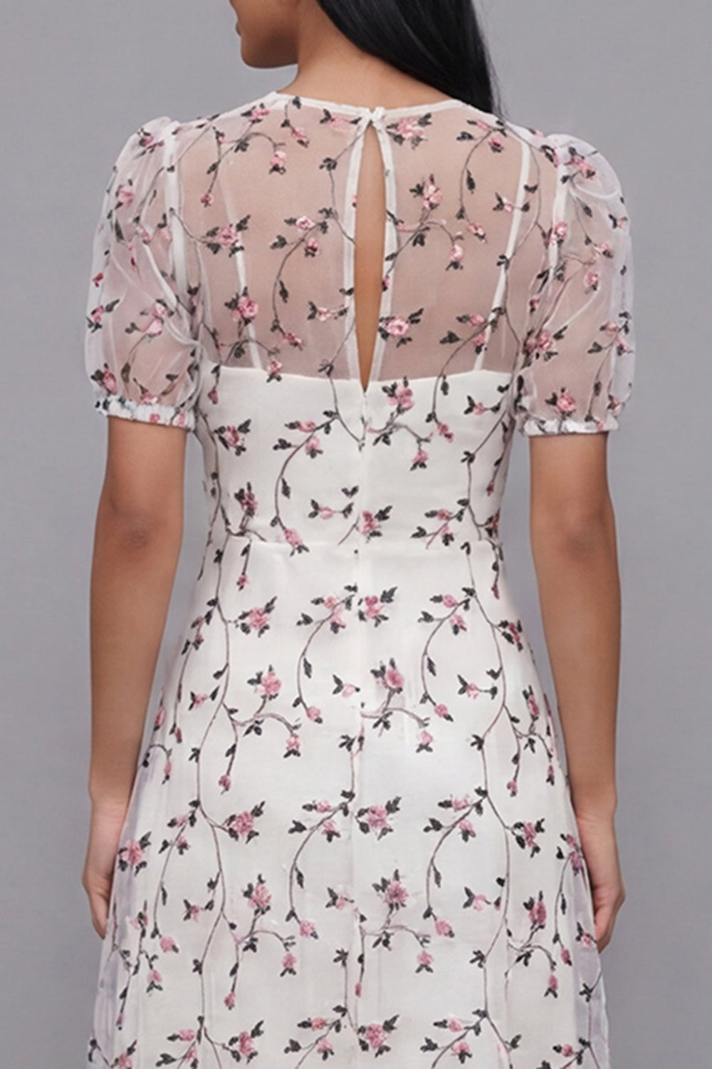 White Floral A Line Short Sleeve Wedding Guest Dress