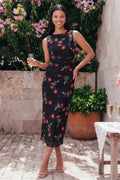 Black Floral Sheath Wedding Guest Dress with Keyhole