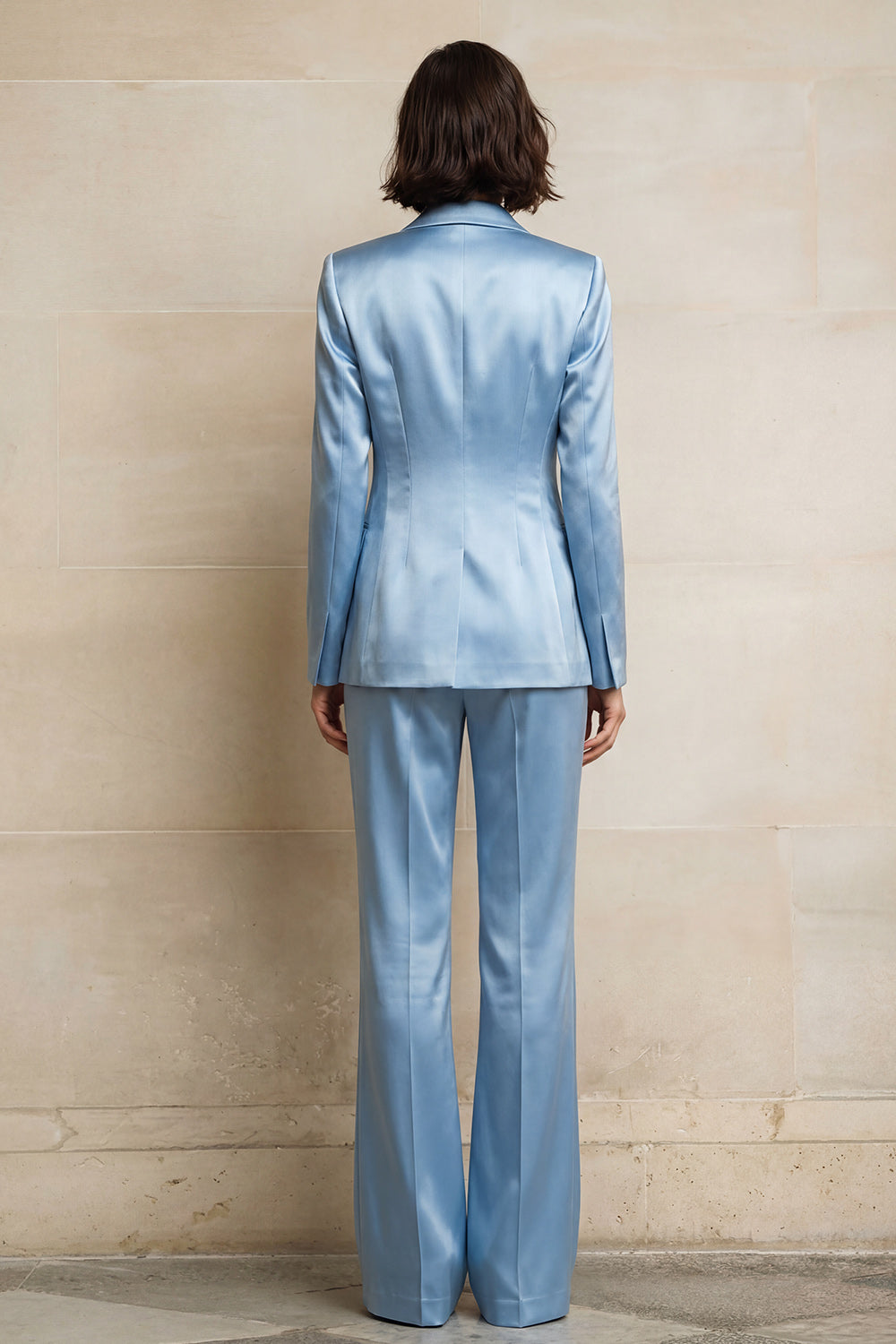 Peaked Lapel 2 Piece Satin Blue Women Suits