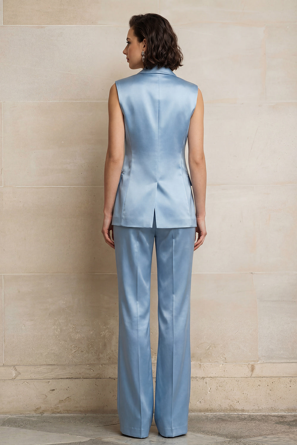 Ivory Peaked Lapel Satin 2 Piece Sleeveless Women Suits