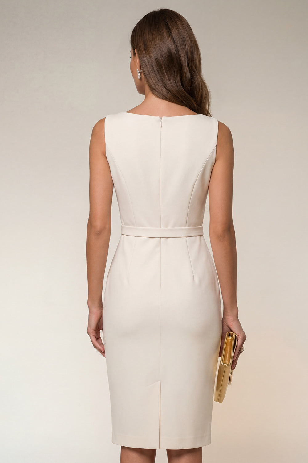 Ivory Bodycon Midi Work Dress with Slit