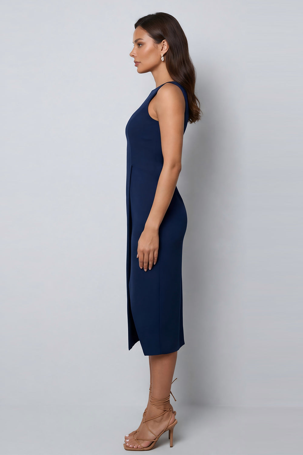Dark Green Bateau Neck Midi Work Dress with Slit