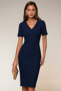 Navy Bodycon Short Sleeve Midi Work Dress