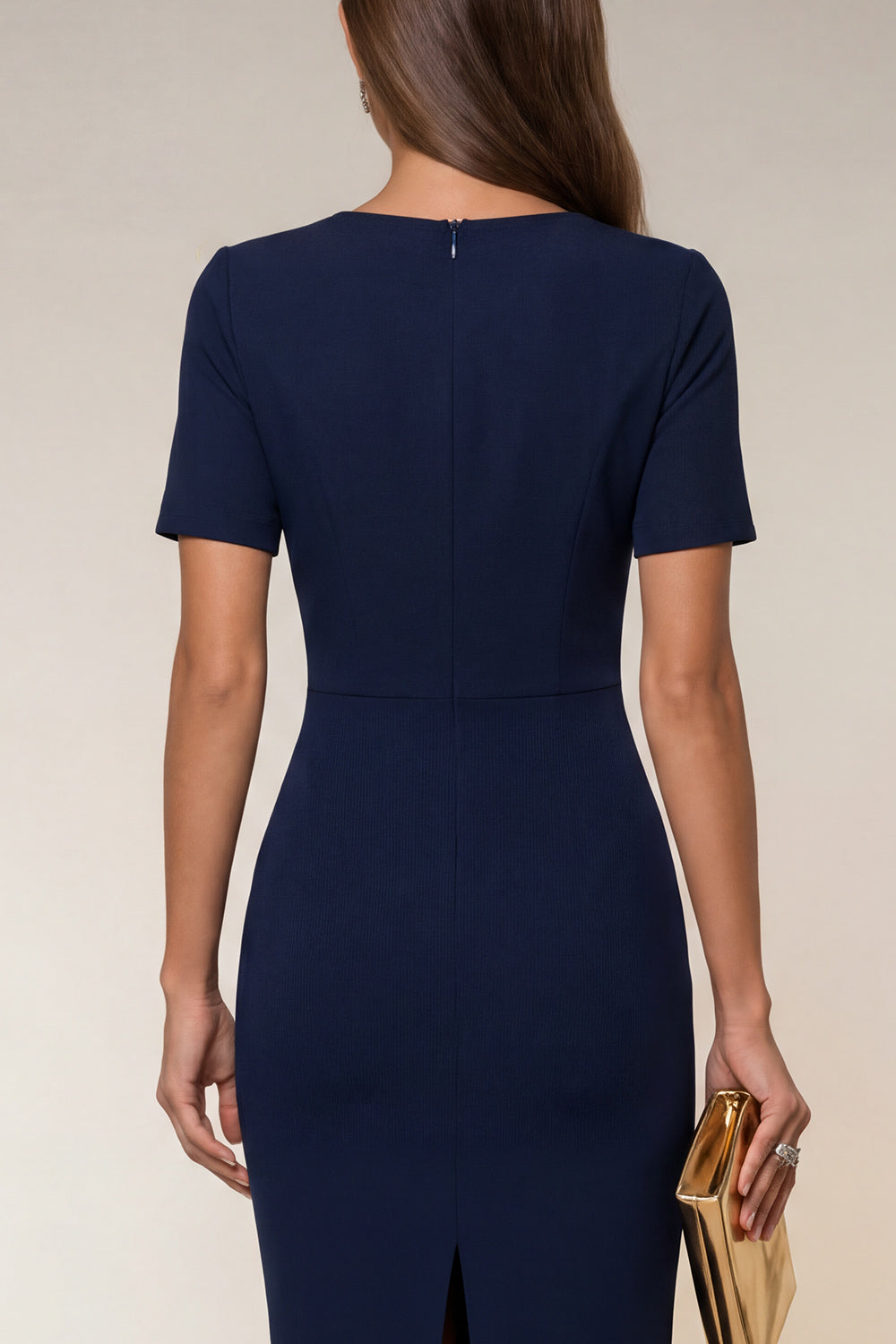 Navy Bodycon Short Sleeve Midi Work Dress