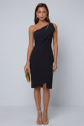 Black One Shoulder Cut Out Work Dress with Slit