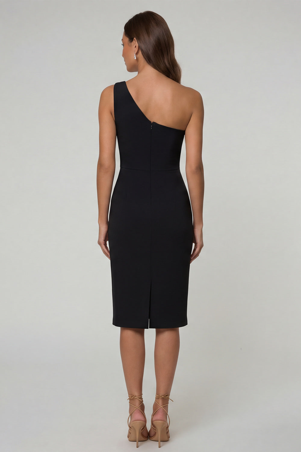 Black One Shoulder Cut Out Work Dress with Slit