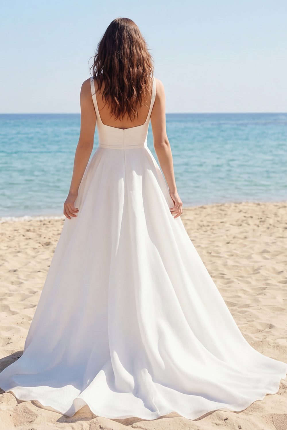 Ivory A Line Satin Wedding Dress with Slit