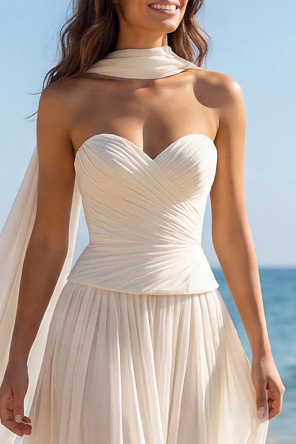 Strapless Ivory A Line Pleated Maxi Wedding Dress