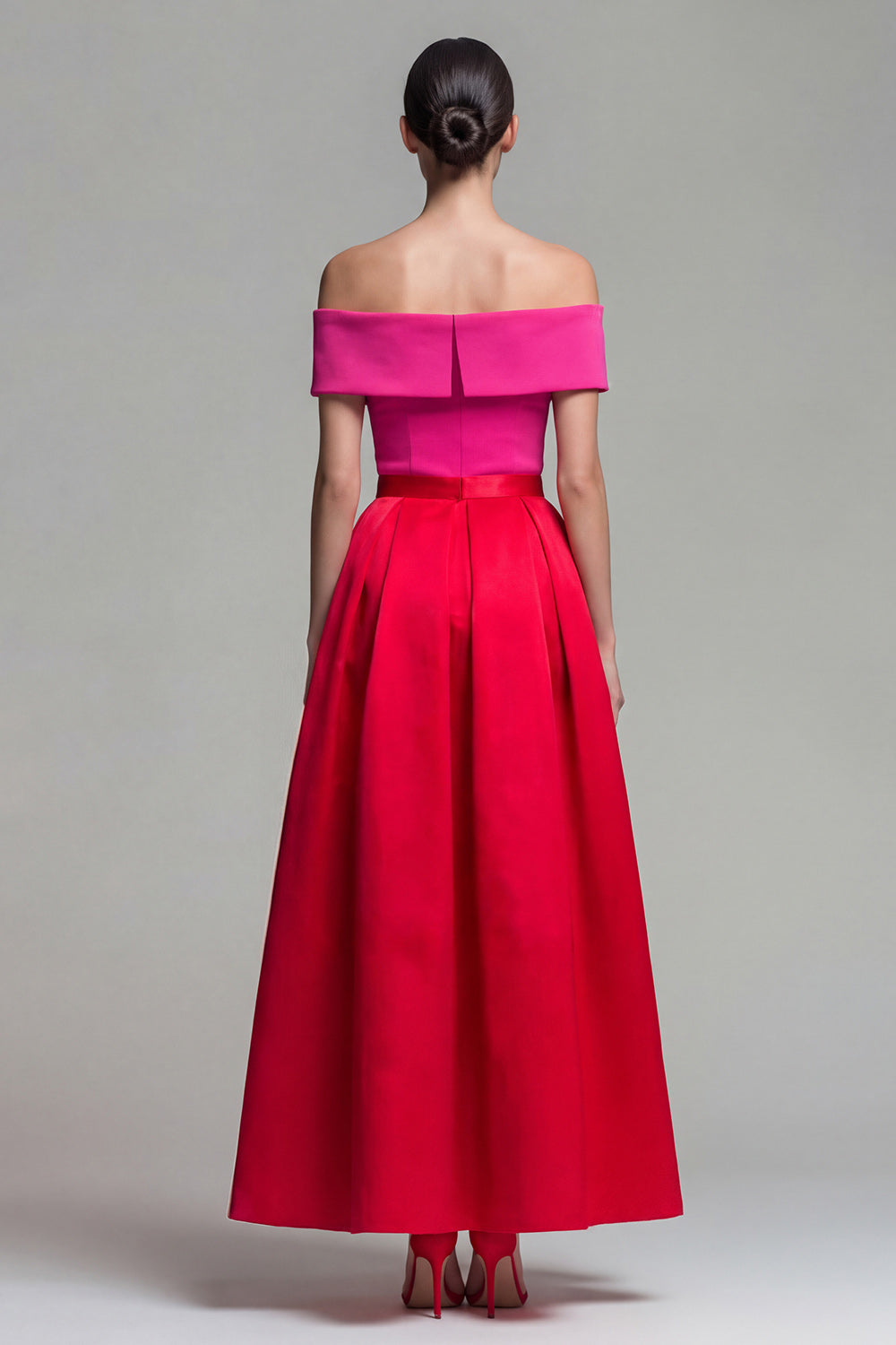 Off the Shoulder A Line Fuchsia and Red Formal Dress