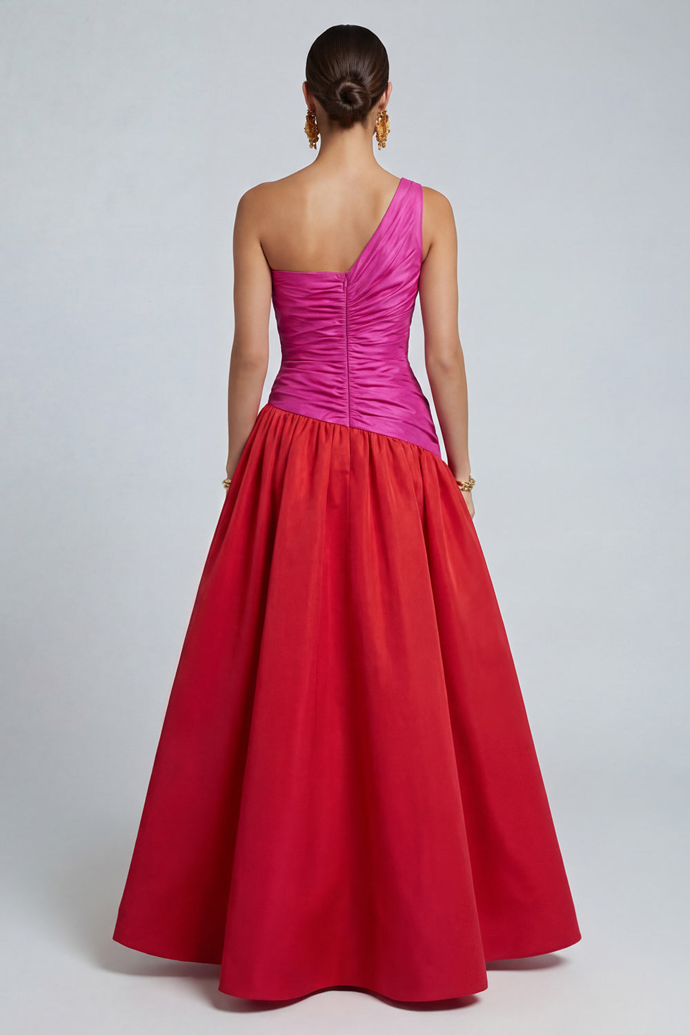 One Shoulder A Line Ruched Fuchsia and Red Formal Dress