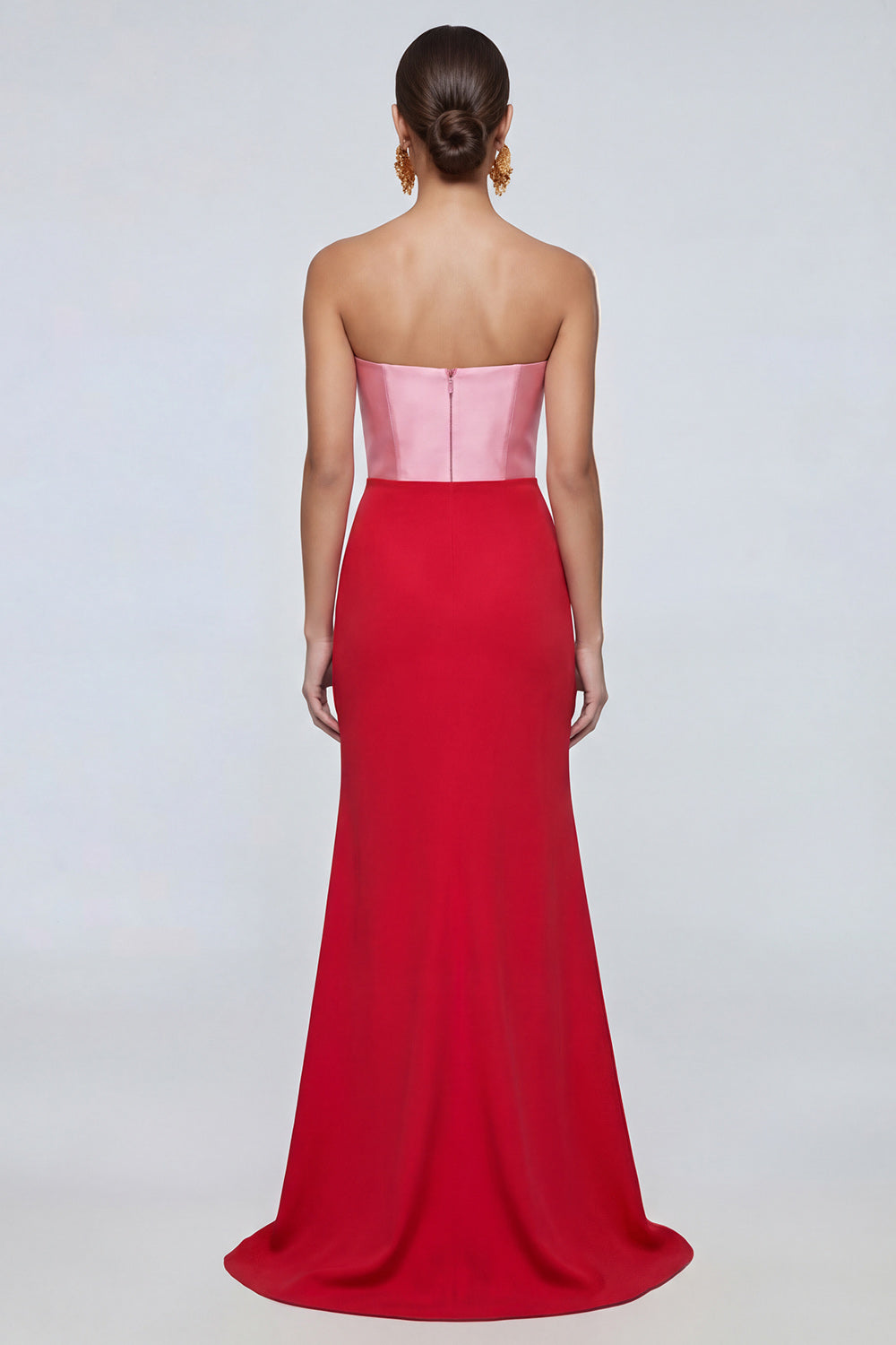 Mermaid Strapless Ruched Pink and Red Formal Dress