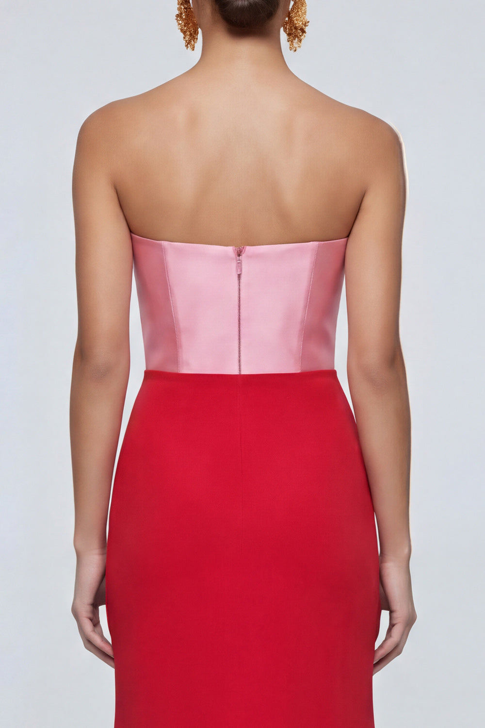 Mermaid Strapless Ruched Pink and Red Formal Dress