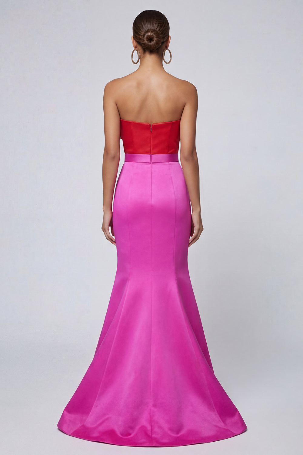Mermaid Strapless Bowed Satin Fuchsia and Red Formal Dress