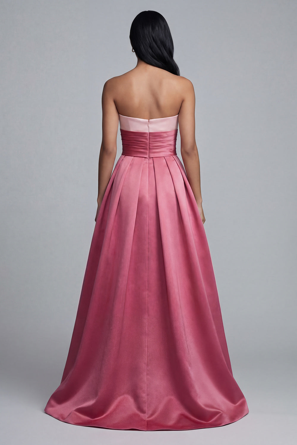 Pink Strapless A Line Satin Maxi Formal Dress