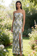 Strapless Floral Green Sheath Wedding Guest Dress