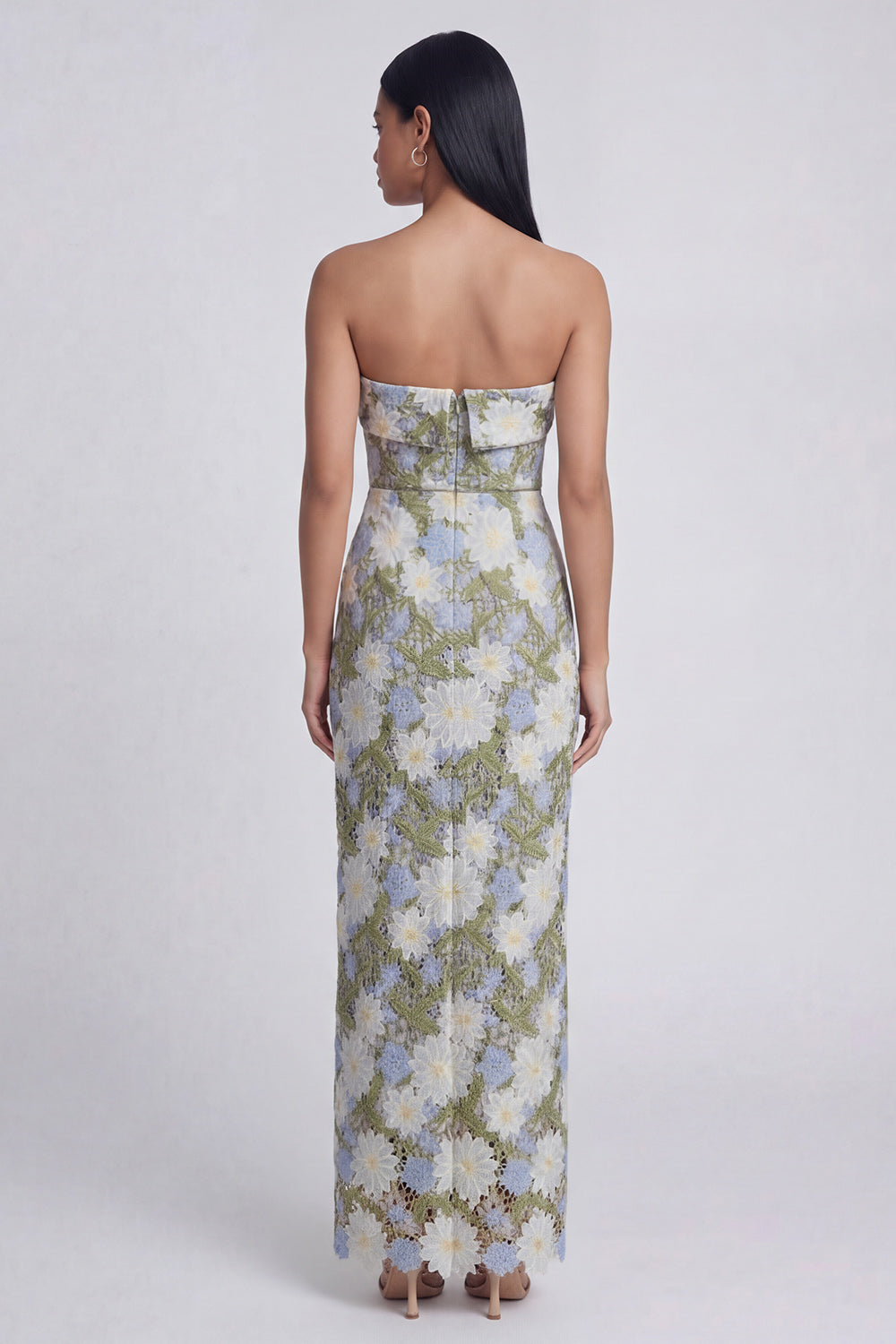 Strapless Floral Green Sheath Wedding Guest Dress