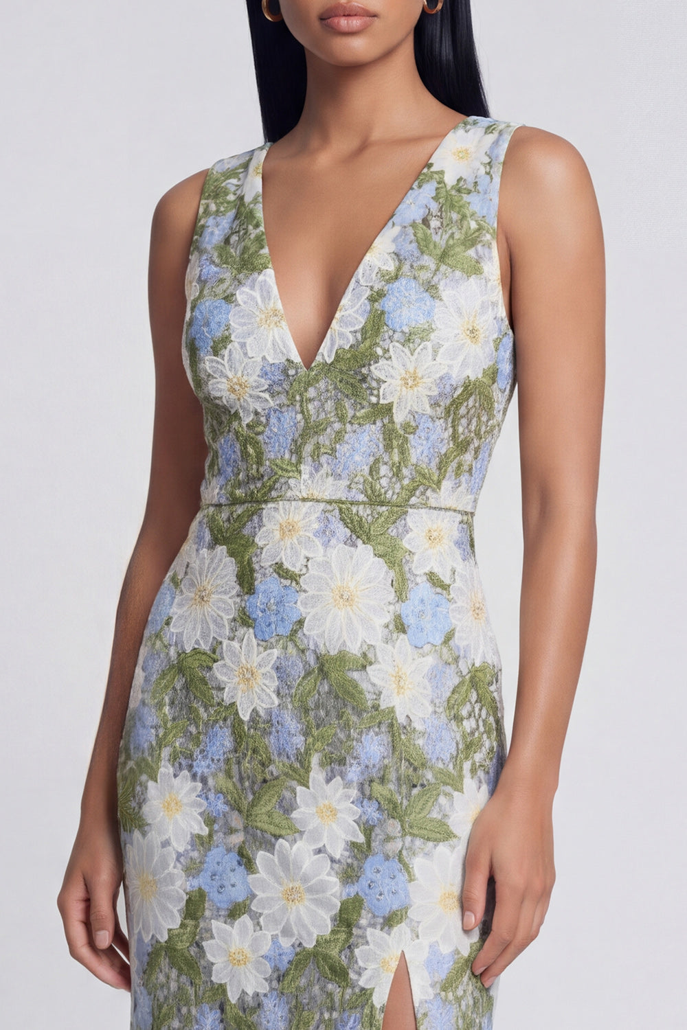 Floral Green Sheath V Neck Wedding Guest Dress
