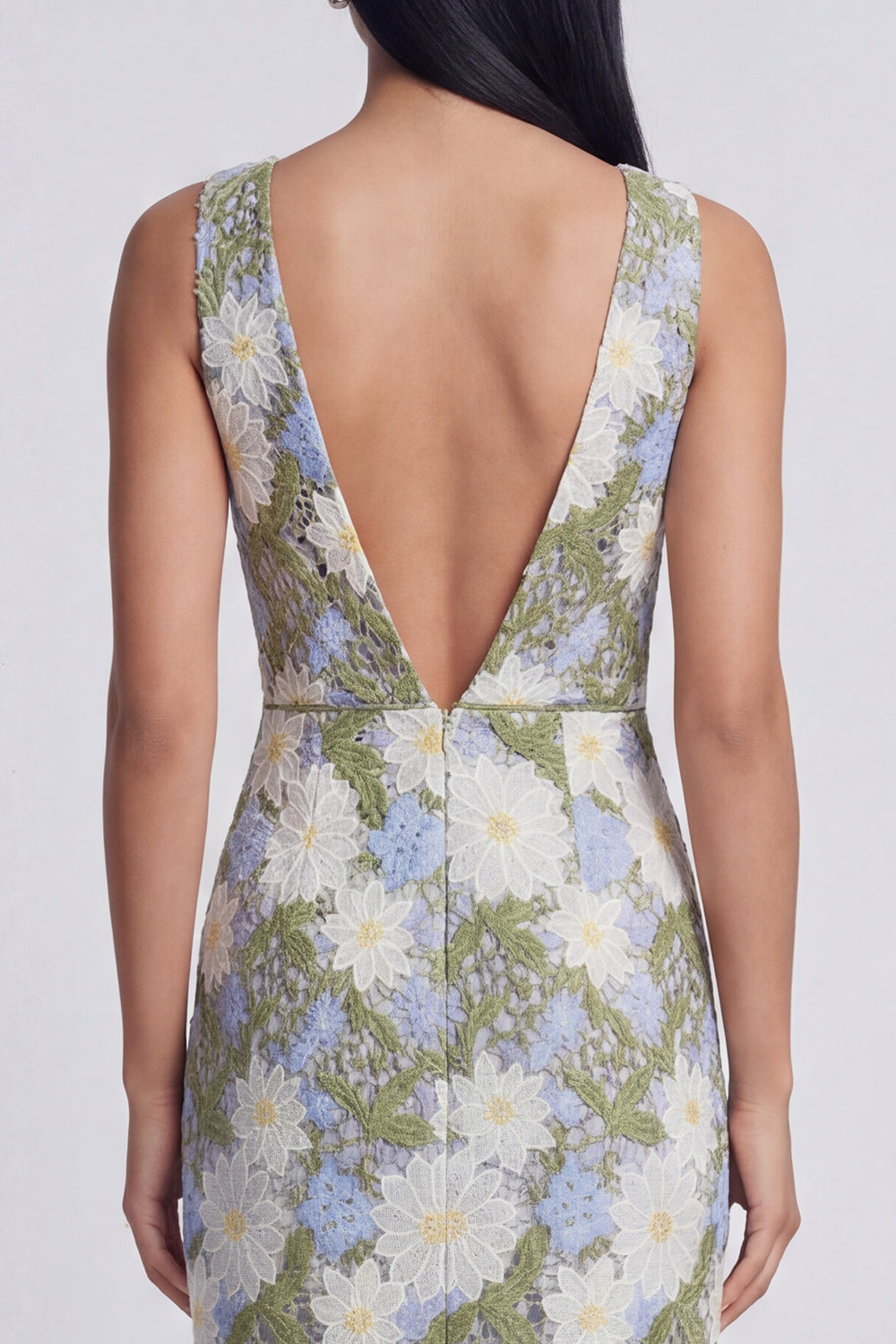 Floral Green Sheath V Neck Wedding Guest Dress