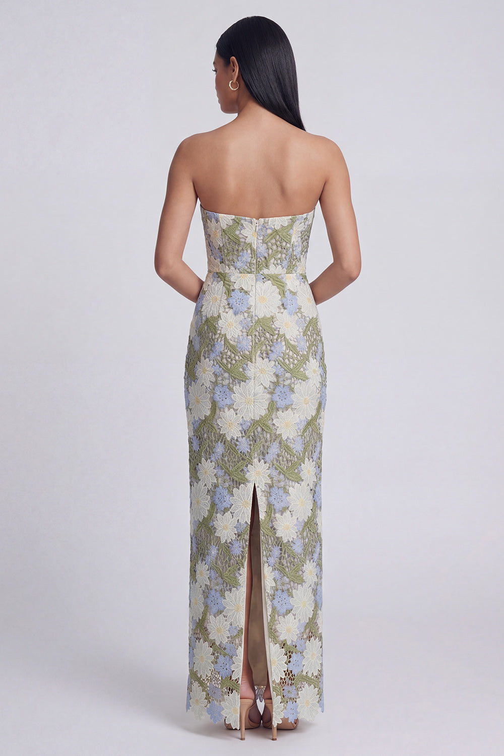 Strapless Sheath Floral Green Wedding Guest Dress with Slit