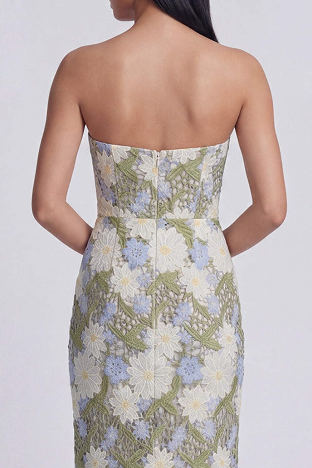 Strapless Sheath Floral Green Wedding Guest Dress with Slit