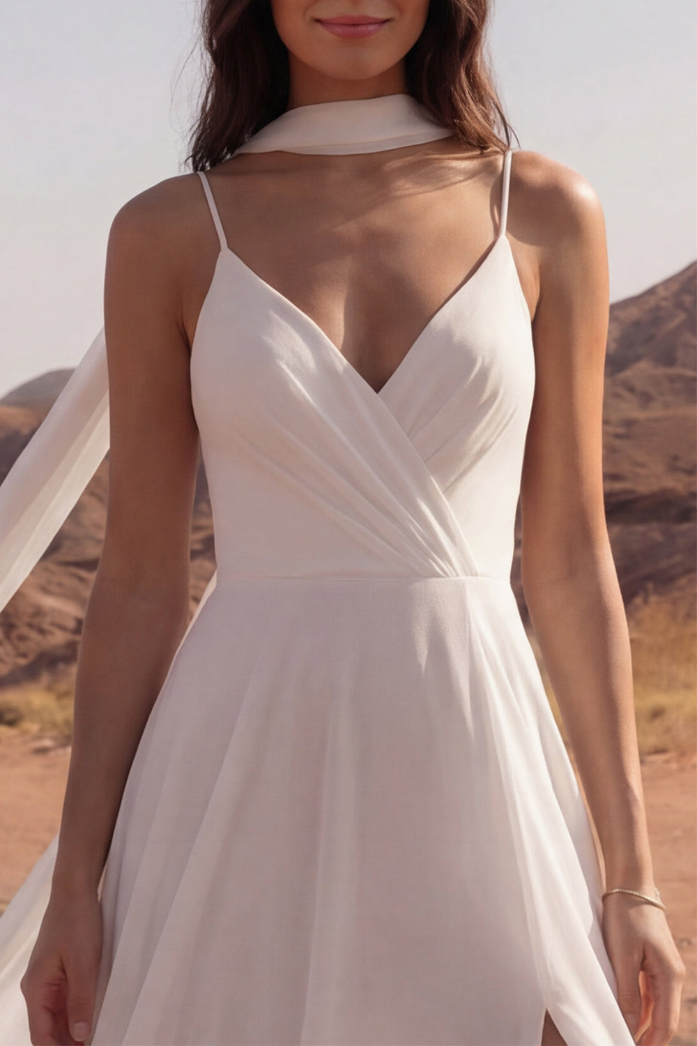 A Line Ivory Maxi Wedding Dress with Shoulder Streamers