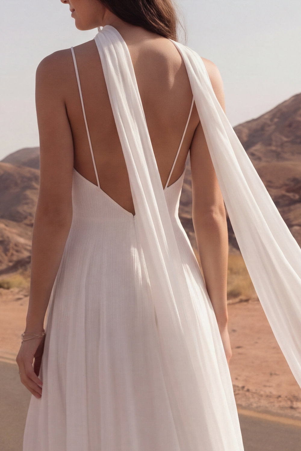 A Line Ivory Maxi Wedding Dress with Shoulder Streamers
