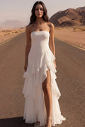 Strapless Ruffled A Line Ivory Maxi Wedding Dress