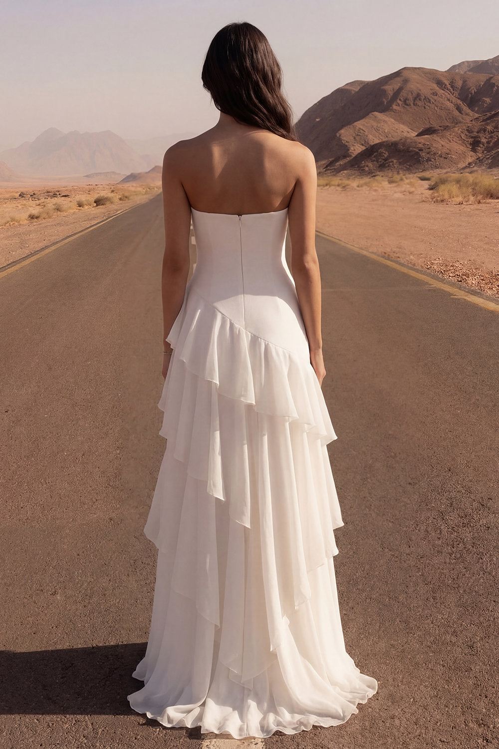 Strapless Ruffled A Line Ivory Maxi Wedding Dress