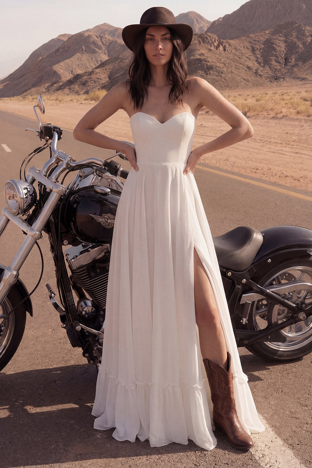 Strapless A Line Ivory Maxi Wedding Dress with Slit