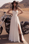 Strapless A Line Ivory Maxi Wedding Dress with Slit
