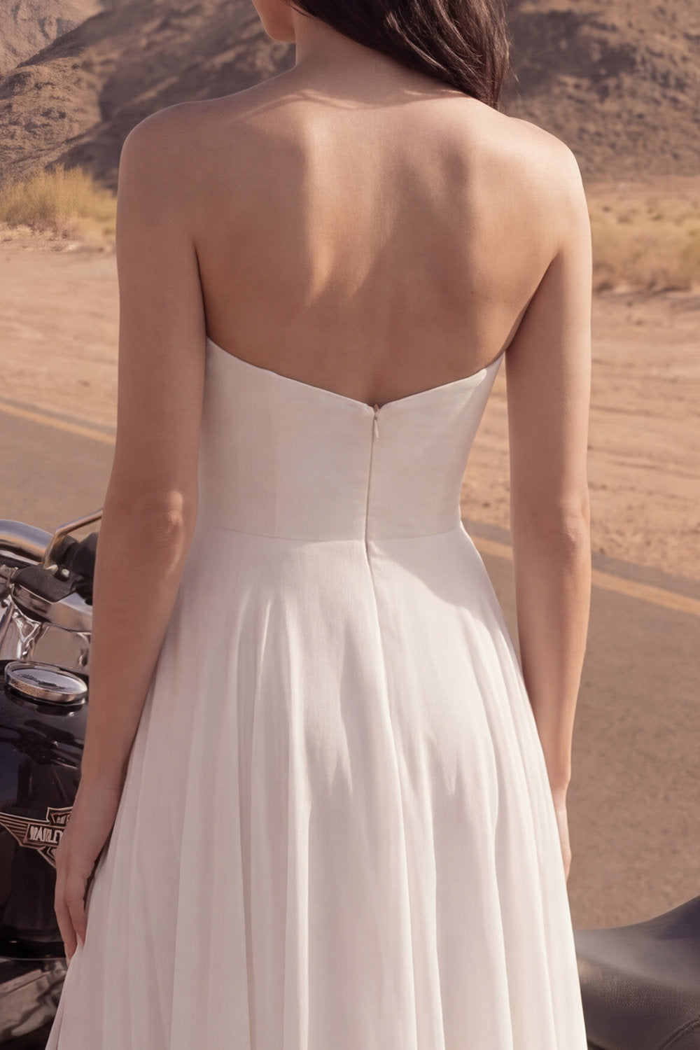 Strapless A Line Ivory Maxi Wedding Dress with Slit