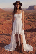 Ivory High Low A Line Lace Boho Wedding Dress