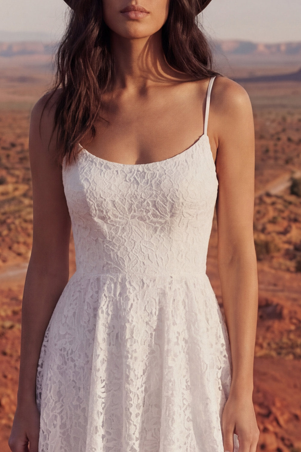 Ivory High Low A Line Lace Boho Wedding Dress