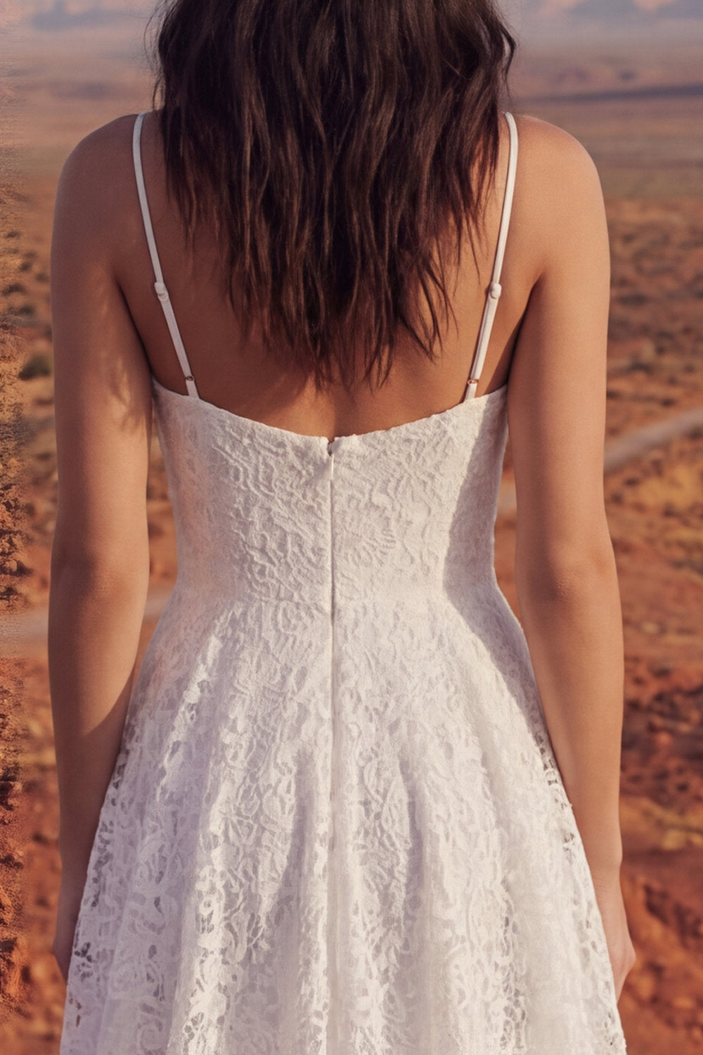 Ivory High Low A Line Lace Boho Wedding Dress