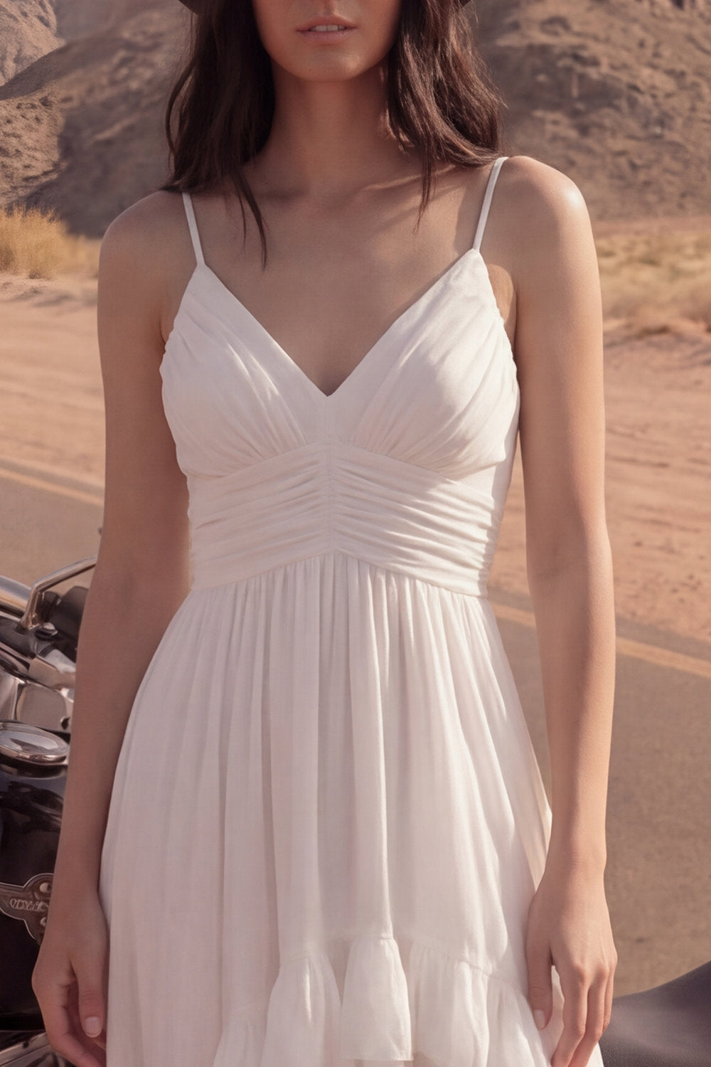 High Low Ivory Ruffled A Line Ruched Boho Wedding Dress