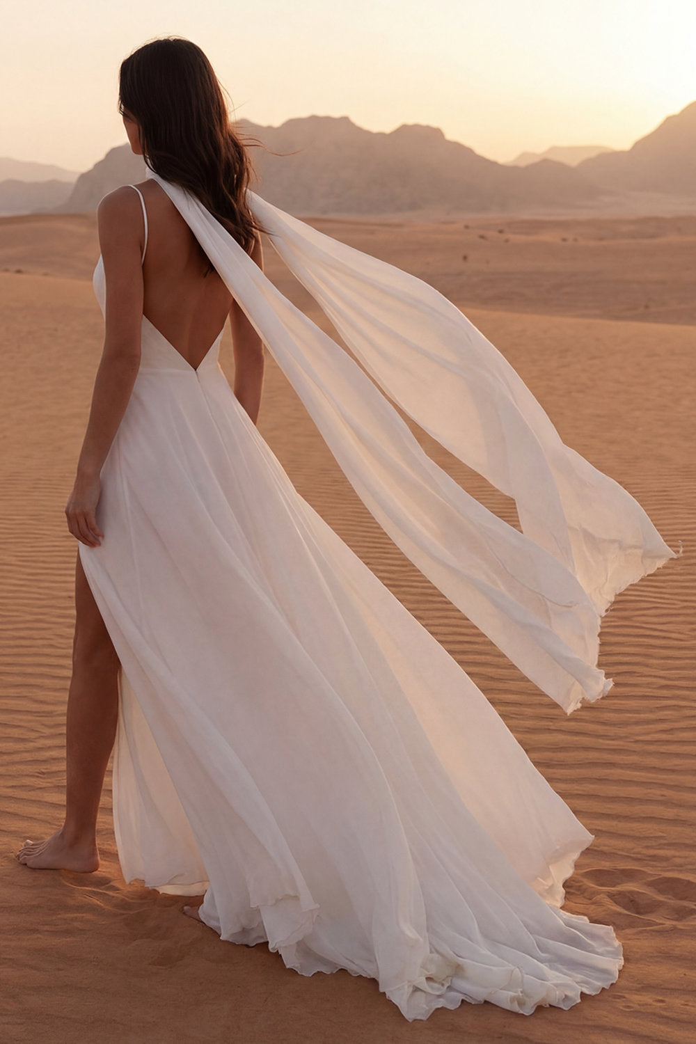 A Line Ivory Maxi Boho Wedding Dress with Slit